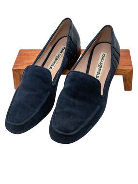 Karl Lagerfield Paris Navy Suede Loafers Women's Size 7.5 Excellent Condition